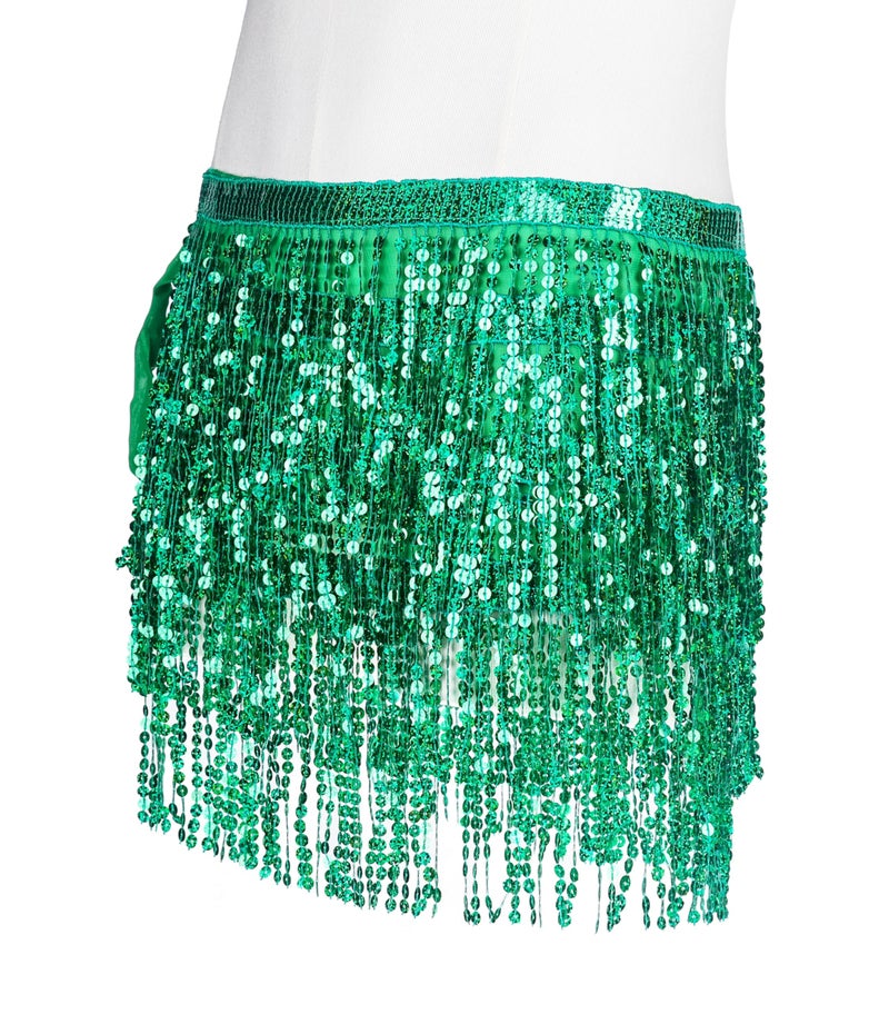 *daisysboutique* Women Belly Dance Skirt Fringe Skirts Sparkly Sequin Hip Scarf Party Costume (One Size, 1 Piece Green) - Image 4